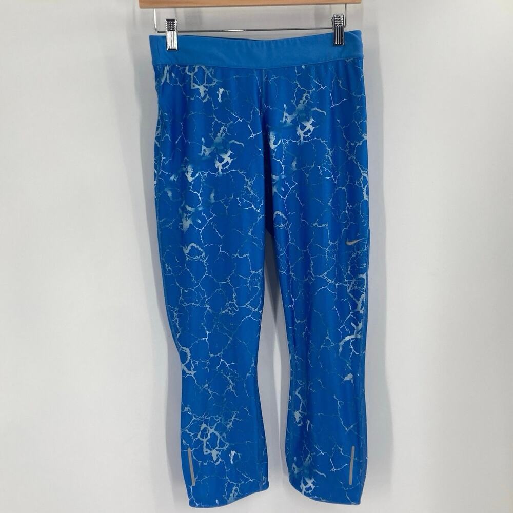 Nike Dri-FIT Lightning Print Crop Blue White Leggings Women Medium Active Sport
